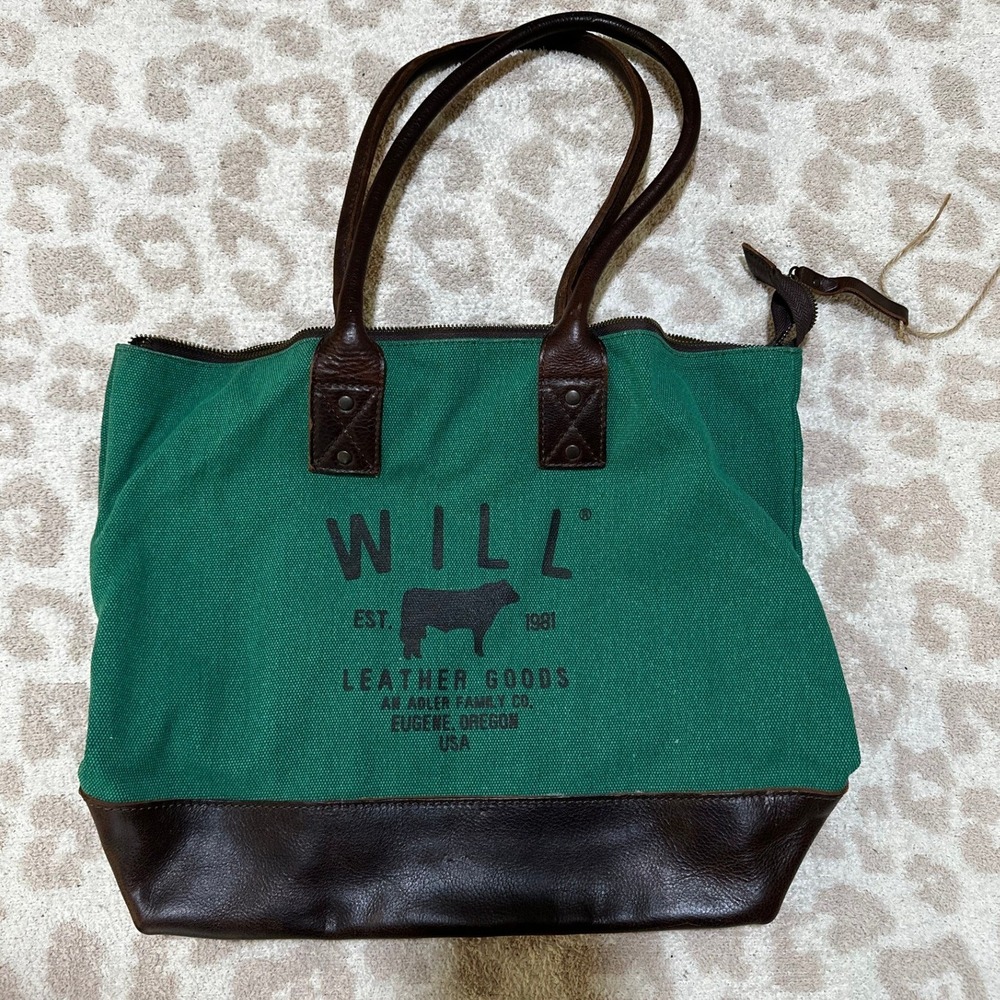 Will Leather Goods Tote Bag Green Canvas‎ Brown Leather Fort Worth Fashion Week